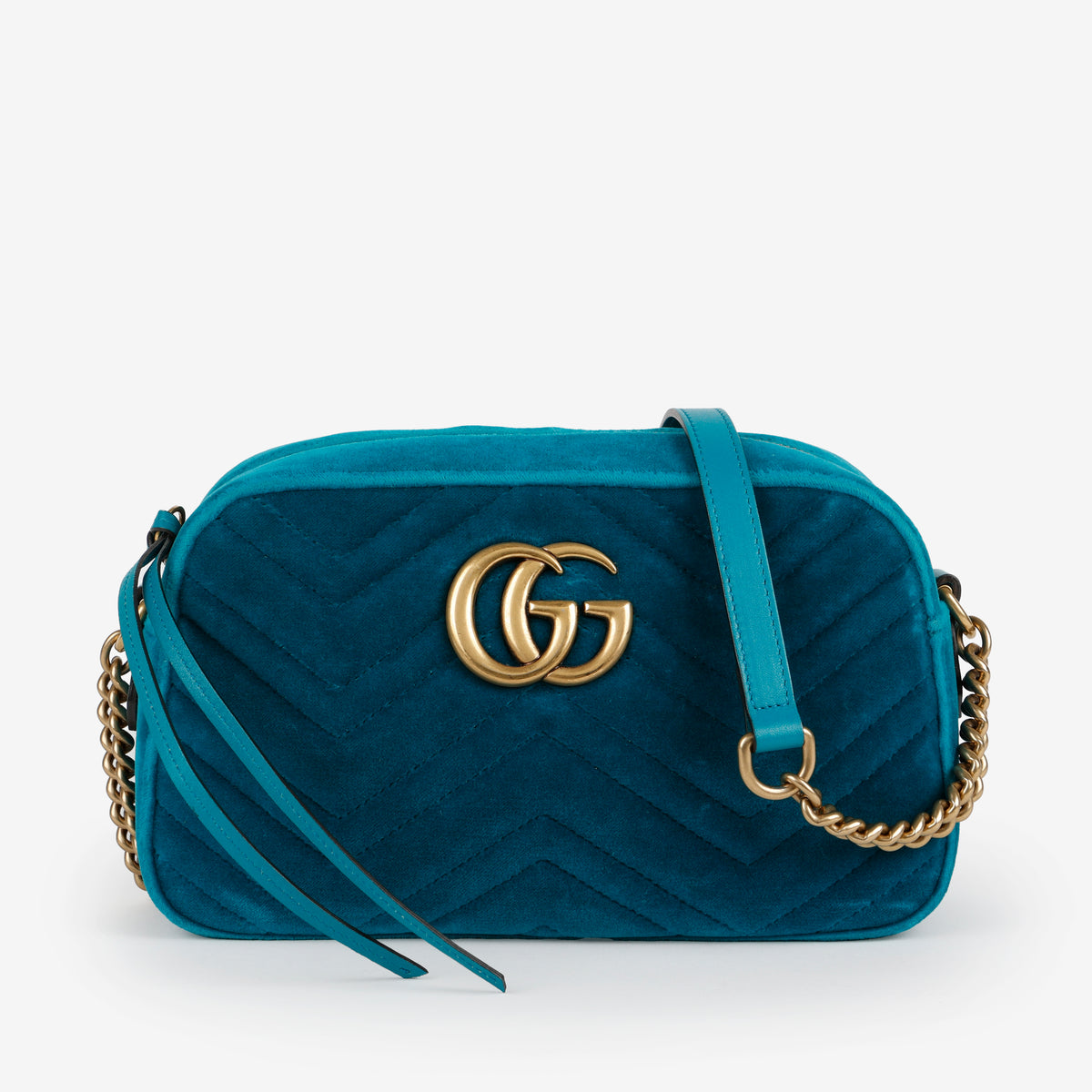 Small GG Marmont Camera Bag, Teal Velvet