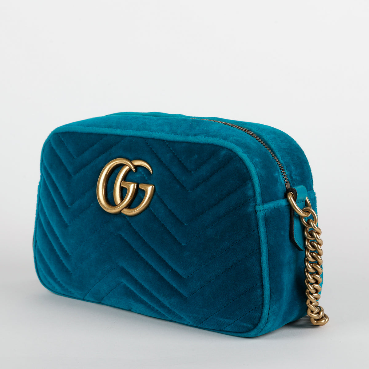 Small GG Marmont Camera Bag, Teal Velvet