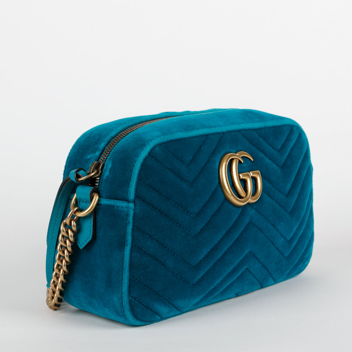 Small GG Marmont Camera Bag, Teal Velvet