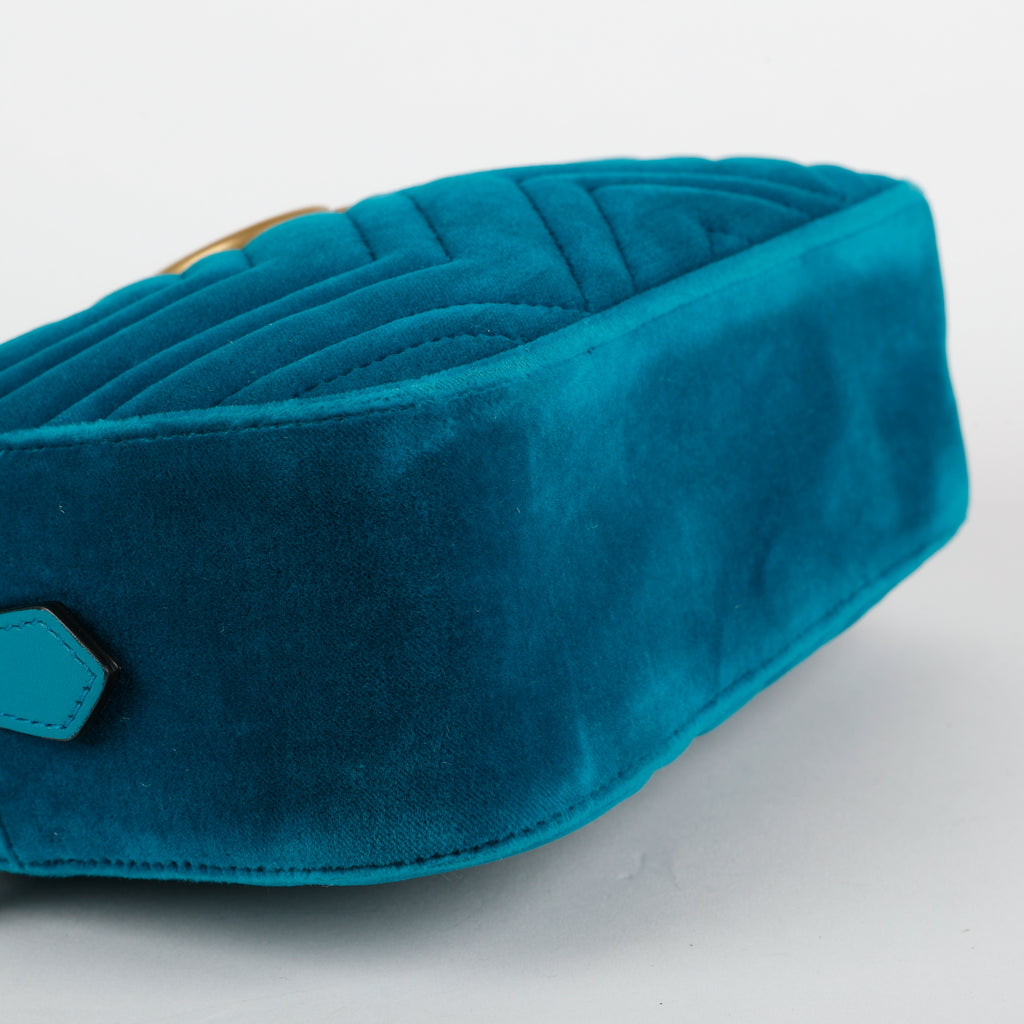 Small GG Marmont Camera Bag, Teal Velvet