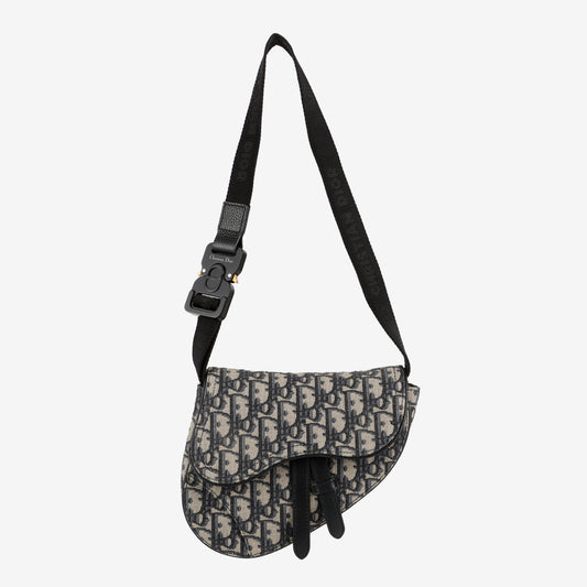 Oblique Saddle Waist Bag, Navy Canvas