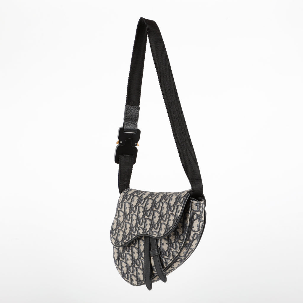 Oblique Saddle Waist Bag, Navy Canvas