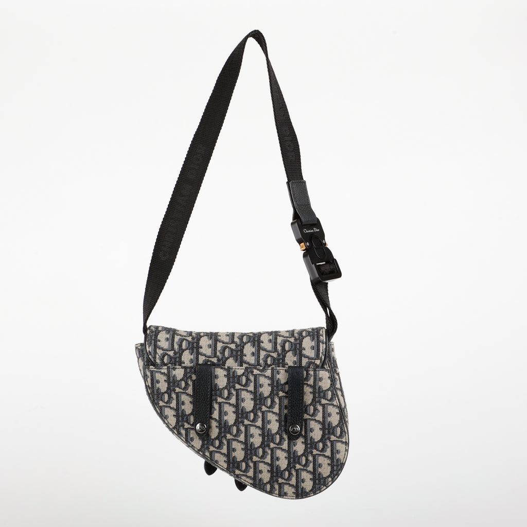Oblique Saddle Waist Bag, Navy Canvas