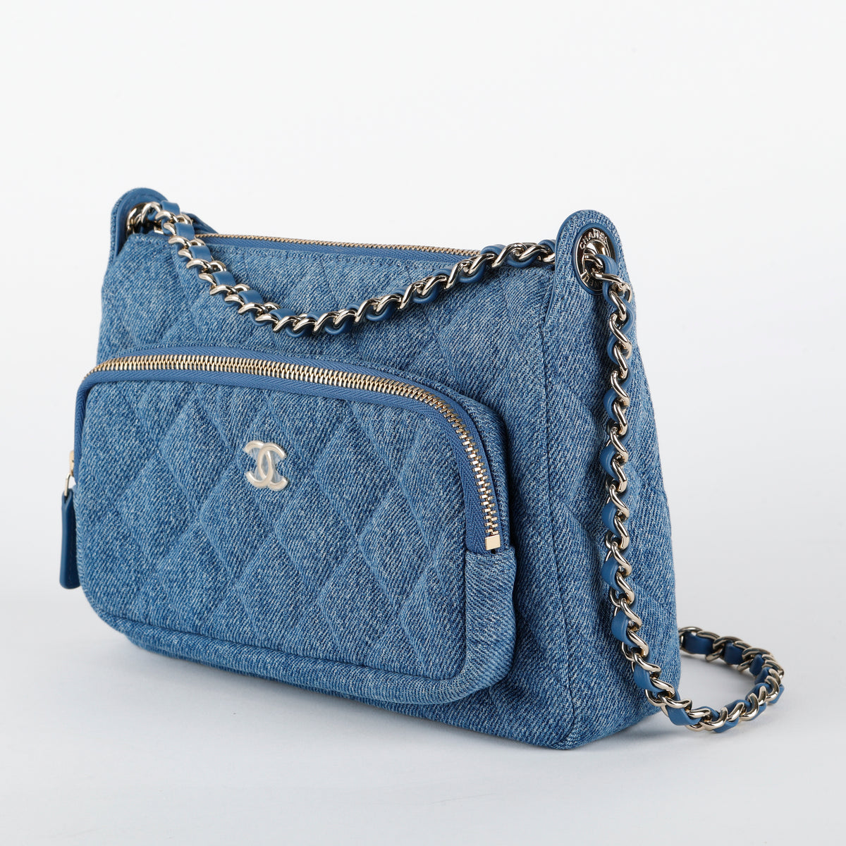 Double Zip Denim Clutch on Chain