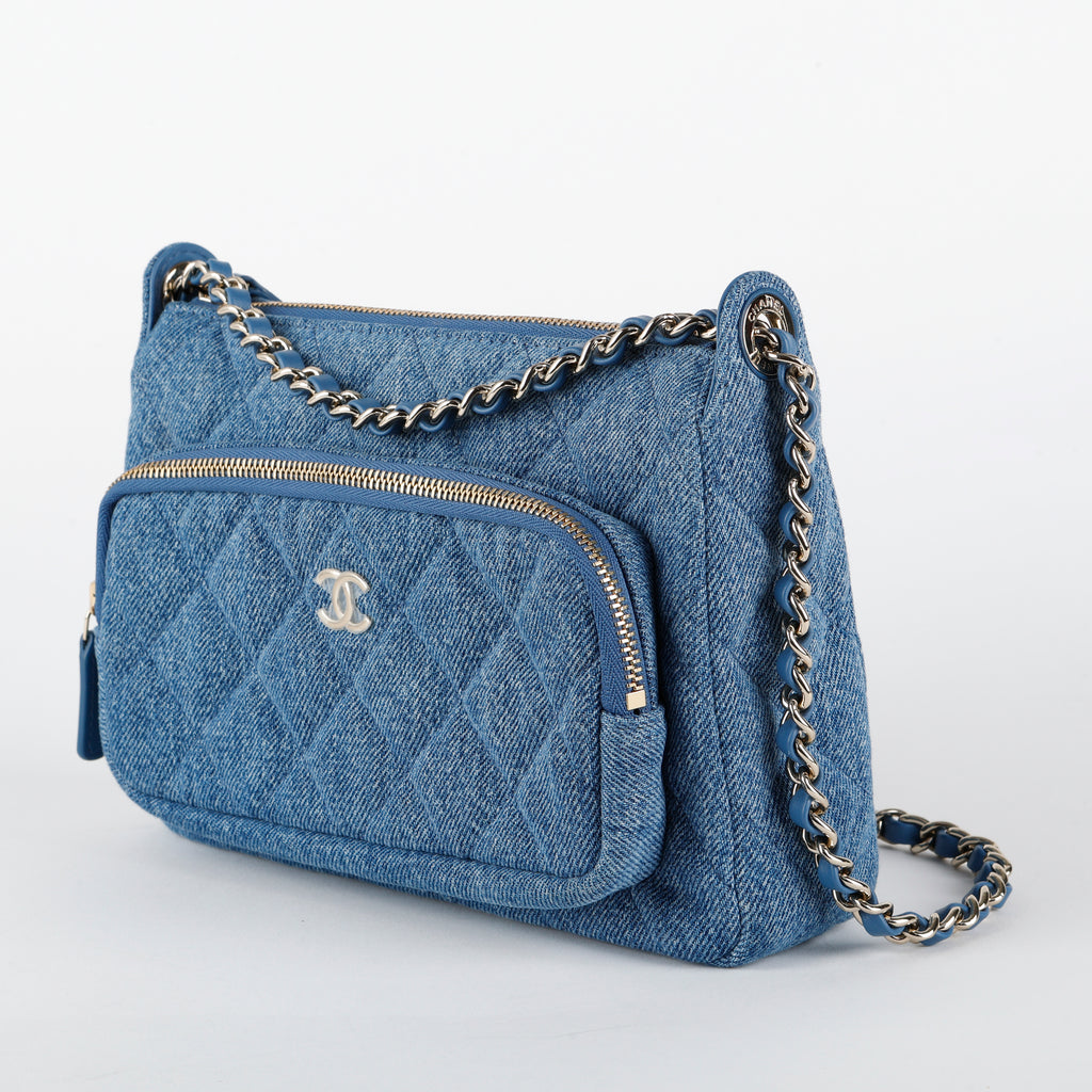 Double Zip Denim Clutch on Chain