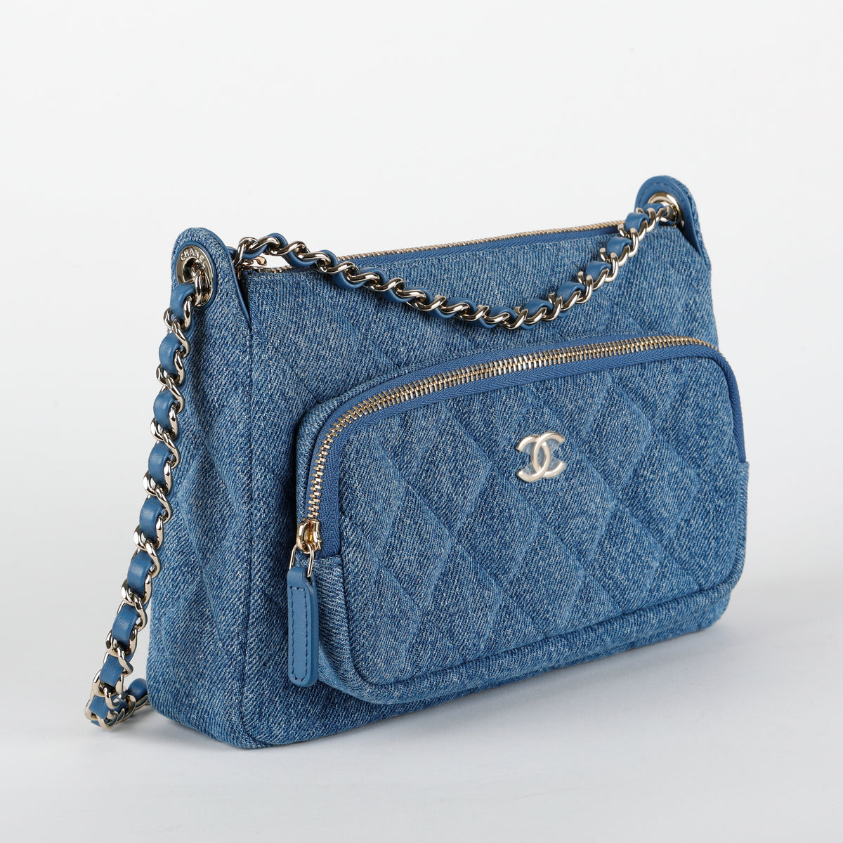 Double Zip Denim Clutch on Chain