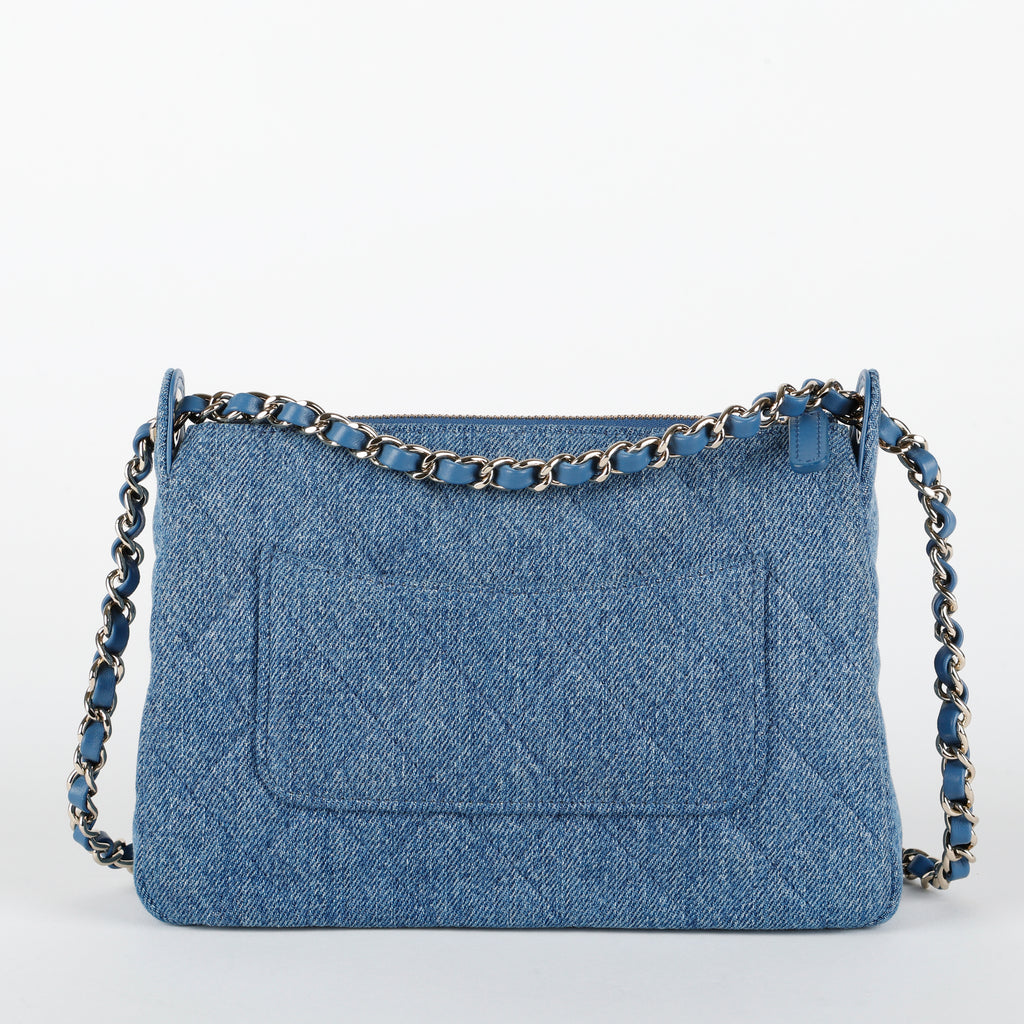 Double Zip Denim Clutch on Chain