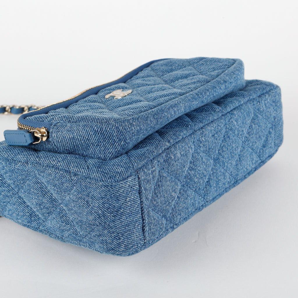 Double Zip Denim Clutch on Chain