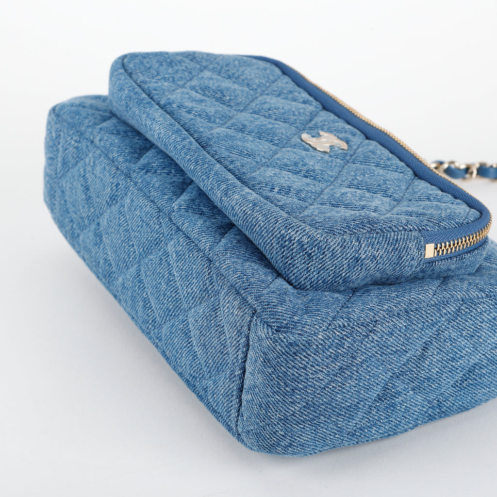 Double Zip Denim Clutch on Chain