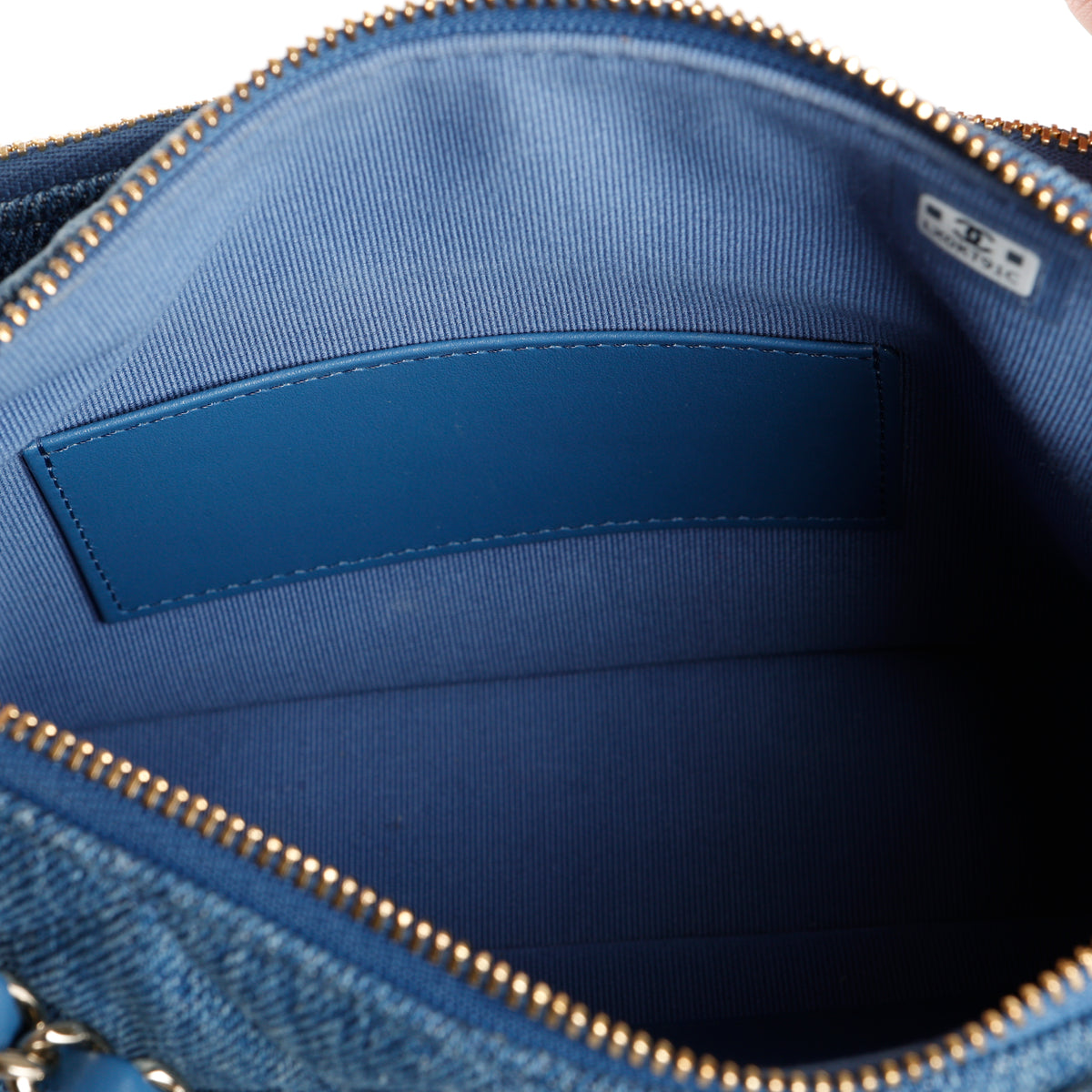 Double Zip Denim Clutch on Chain