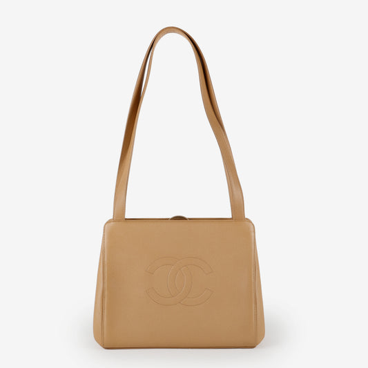 Vintage Shopping Tote, Light Beige Caviar