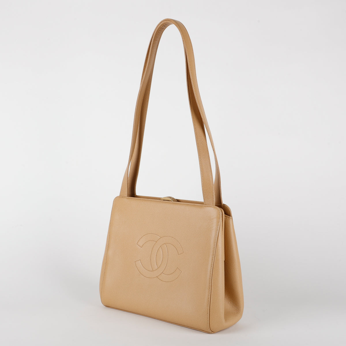 Vintage Shopping Tote, Light Beige Caviar