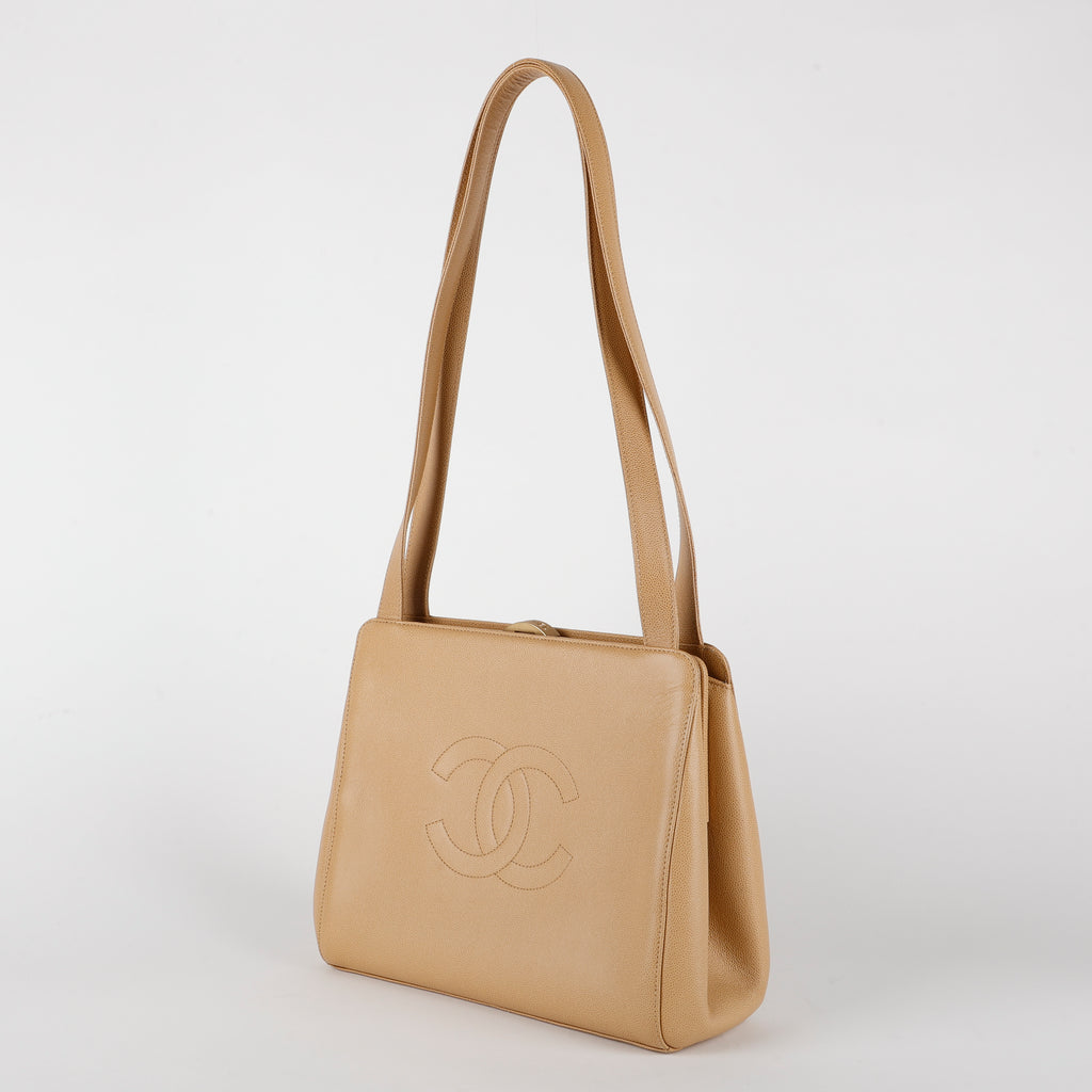 Vintage Shopping Tote, Light Beige Caviar
