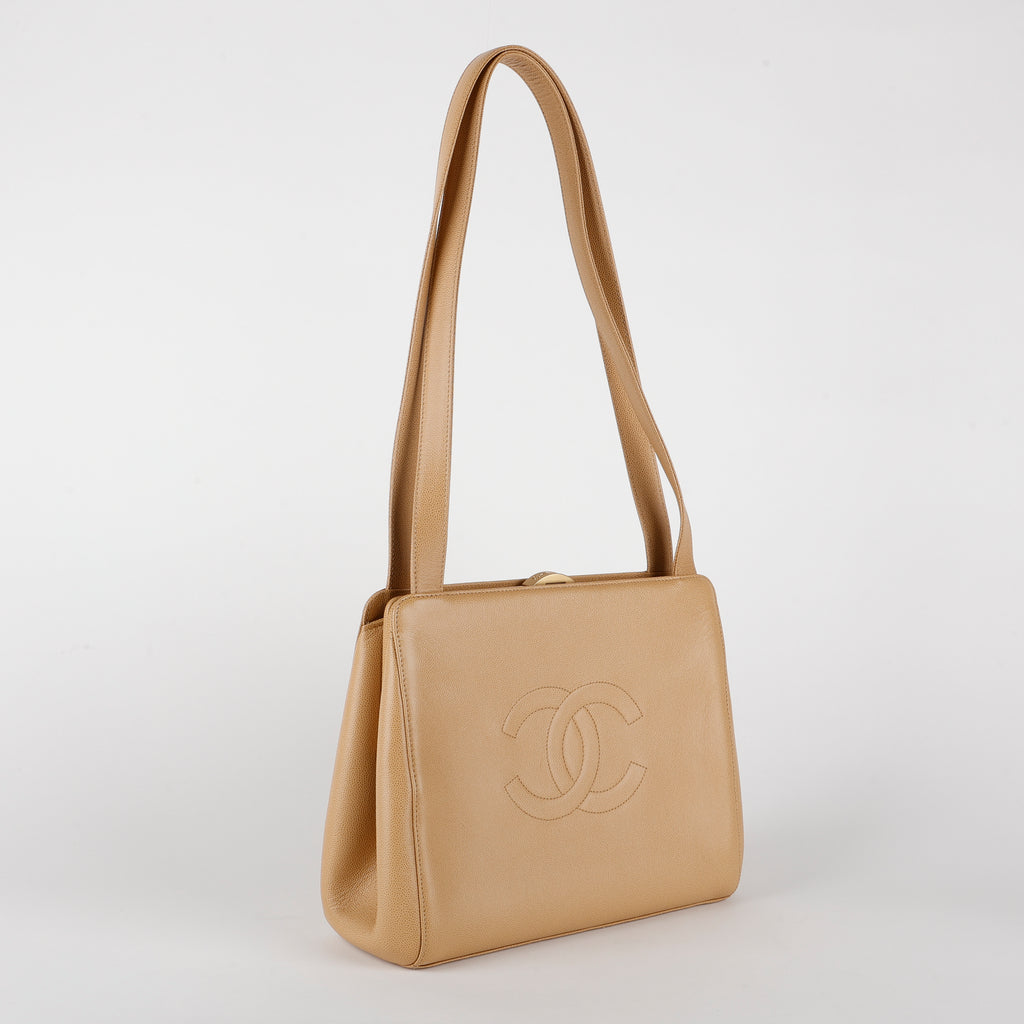 Vintage Shopping Tote, Light Beige Caviar