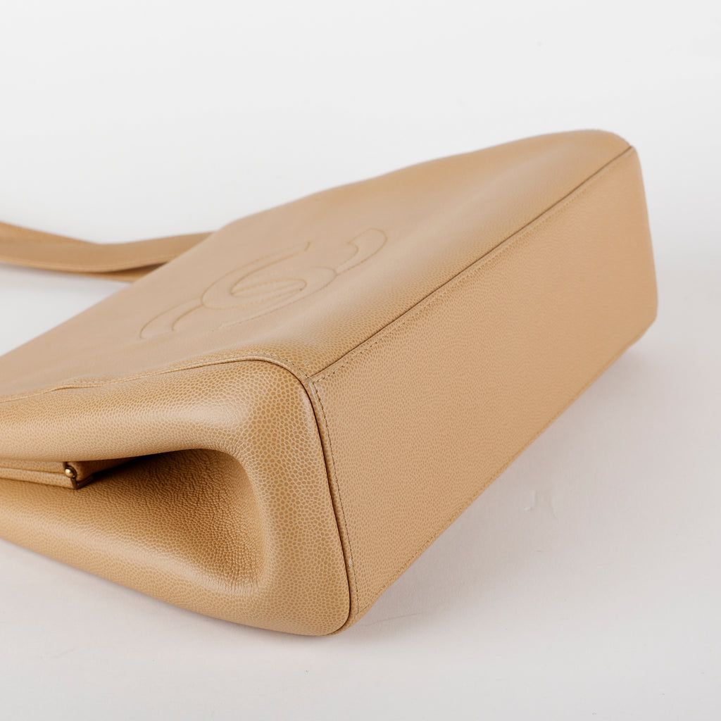 Vintage Shopping Tote, Light Beige Caviar