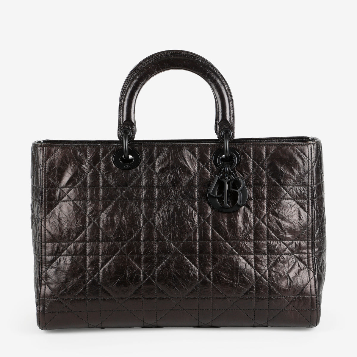 Large Ultra Matte Lady D-Sire, Black Macrocannage Crinkled Calfskin
