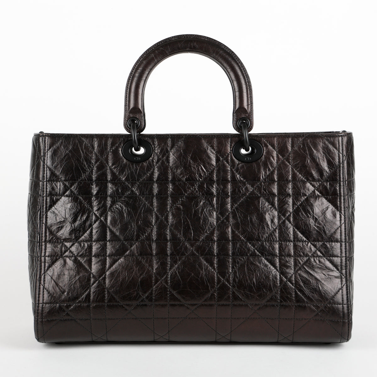 Large Ultra Matte Lady D-Sire, Black Macrocannage Crinkled Calfskin