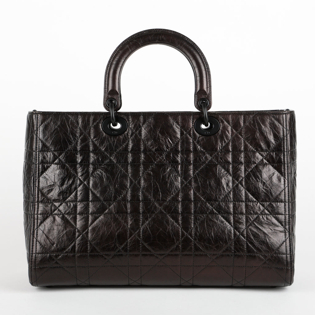 Large Ultra Matte Lady D-Sire, Black Macrocannage Crinkled Calfskin
