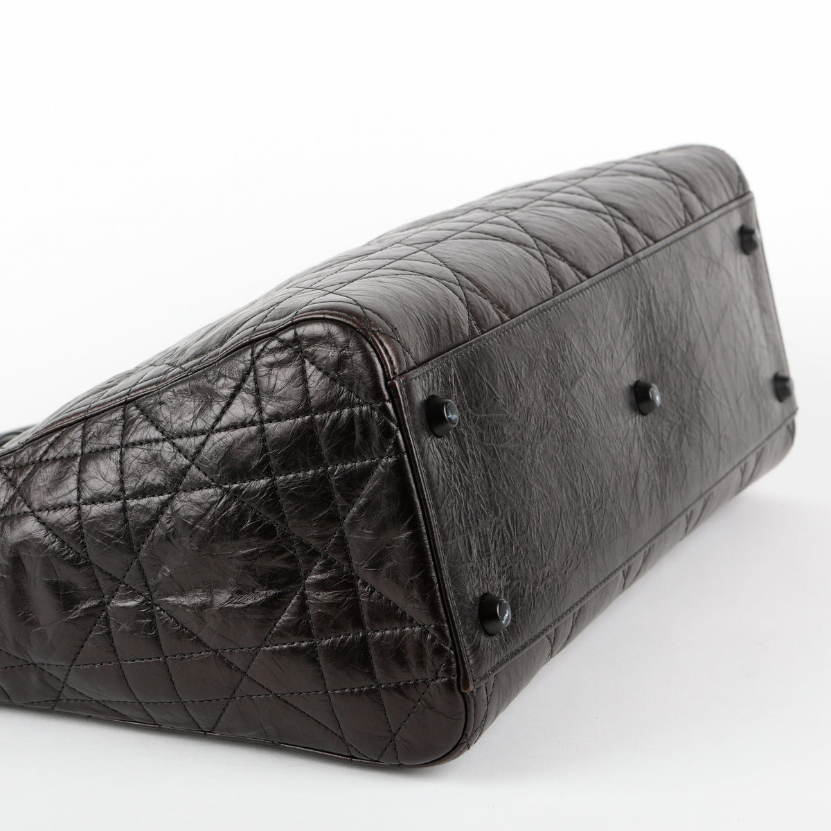 Large Ultra Matte Lady D-Sire, Black Macrocannage Crinkled Calfskin