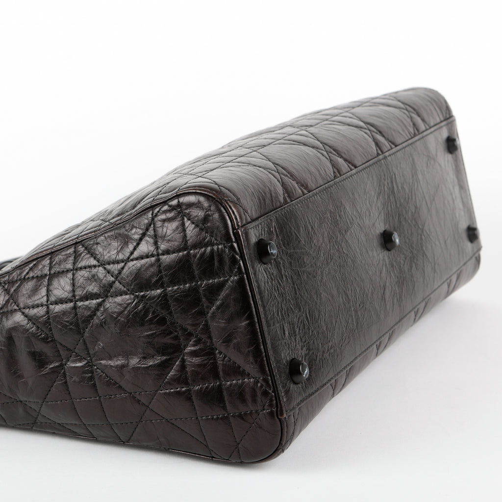 Large Ultra Matte Lady D-Sire, Black Macrocannage Crinkled Calfskin