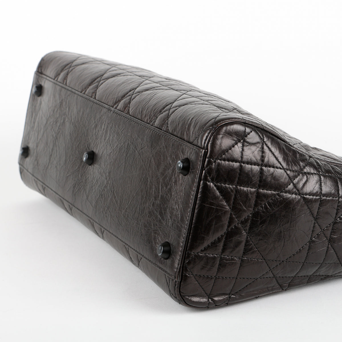 Large Ultra Matte Lady D-Sire, Black Macrocannage Crinkled Calfskin