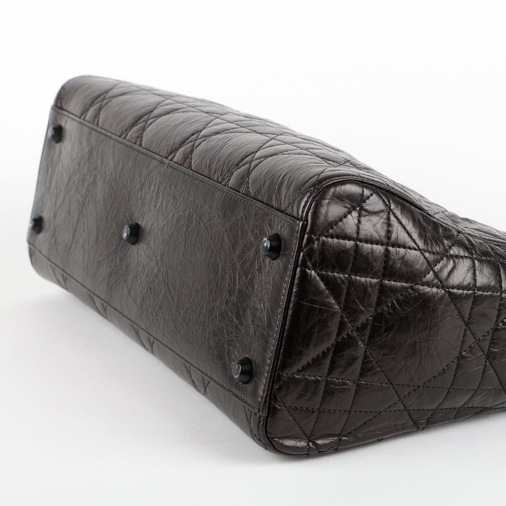 Large Ultra Matte Lady D-Sire, Black Macrocannage Crinkled Calfskin