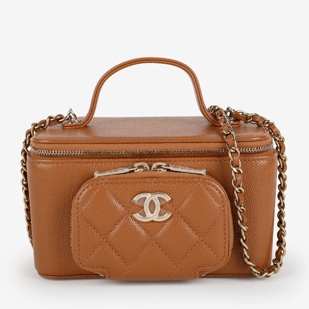 Top Handle Pocket Vanity Case, Caramel Caviar