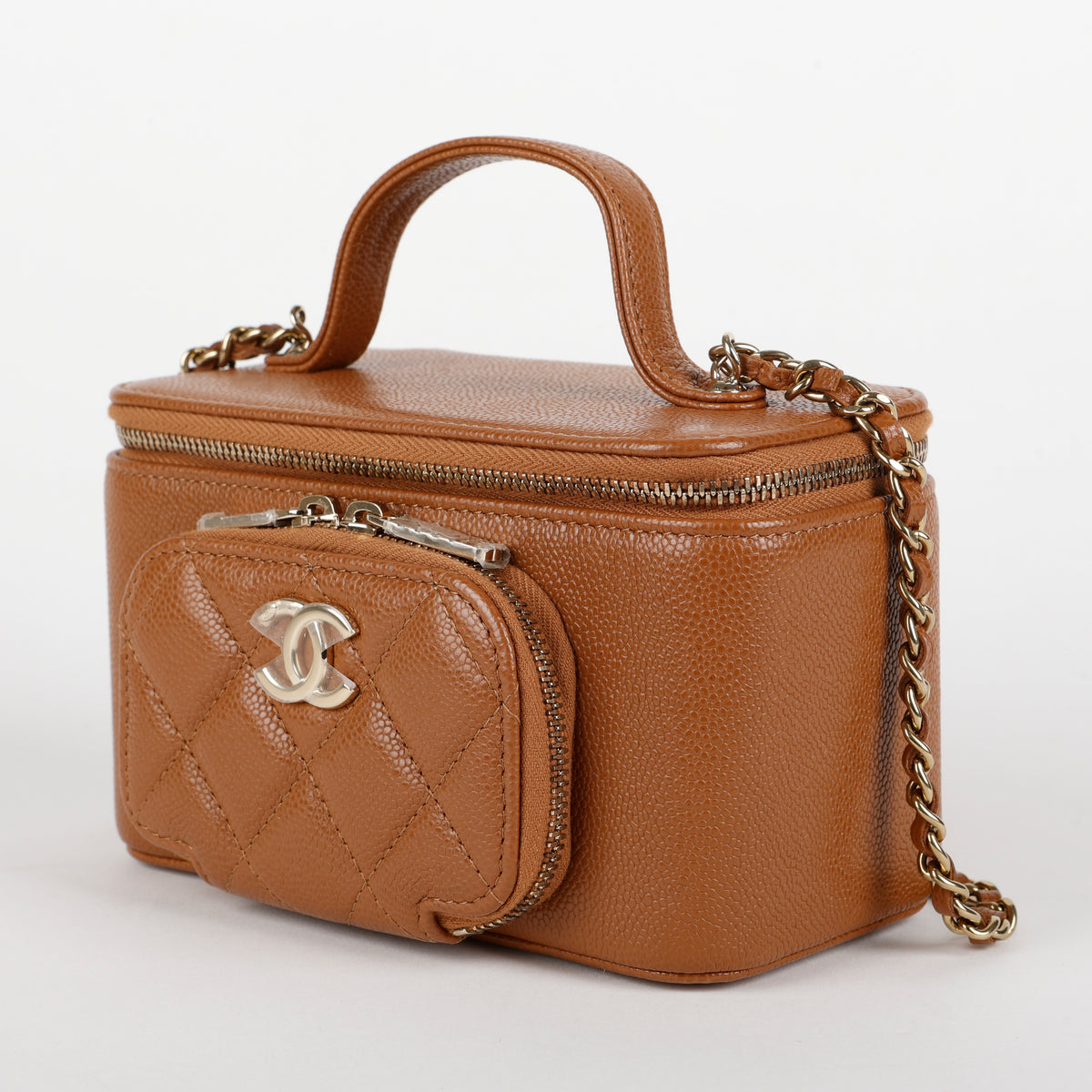 Top Handle Pocket Vanity Case, Caramel Caviar