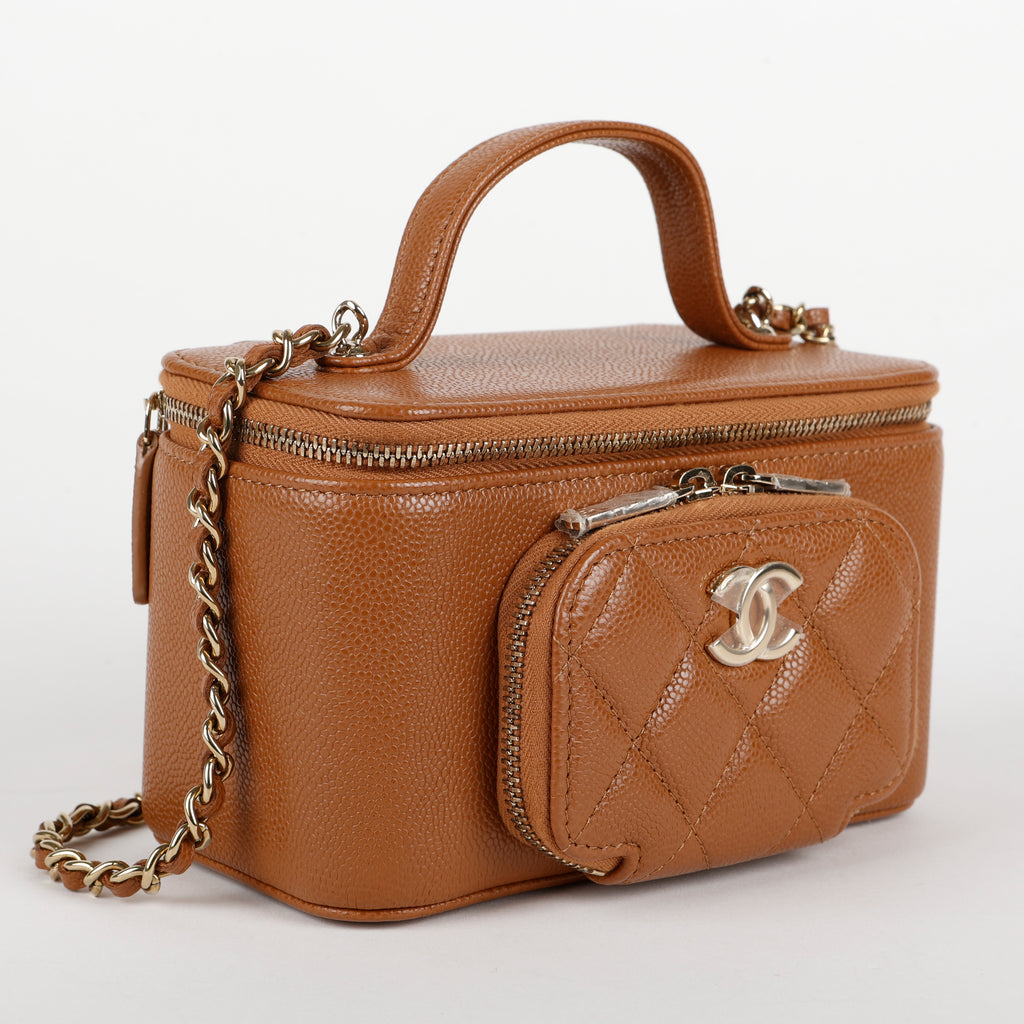 Top Handle Pocket Vanity Case, Caramel Caviar