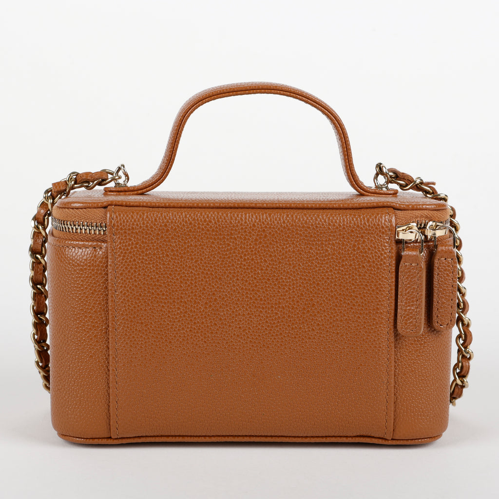 Top Handle Pocket Vanity Case, Caramel Caviar