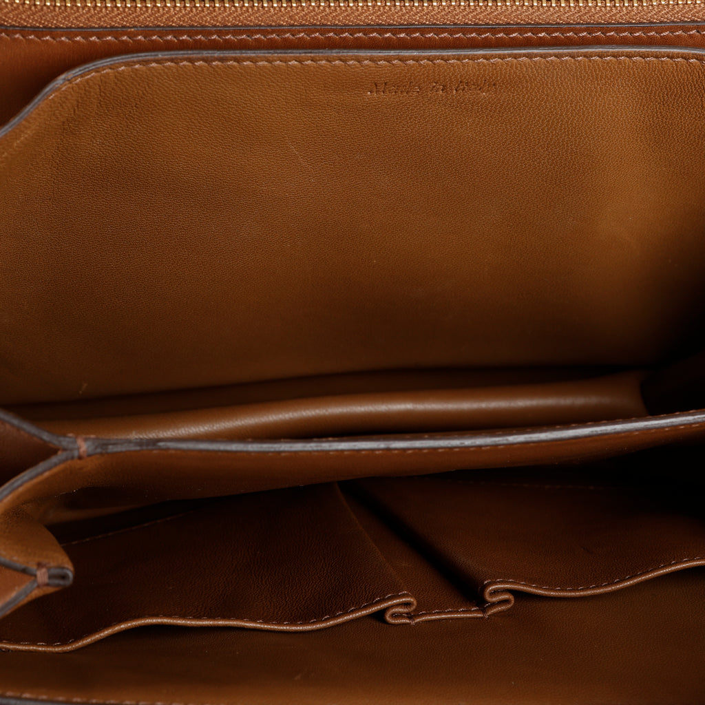 Medium Box Bag, Brown Grained Calfskin