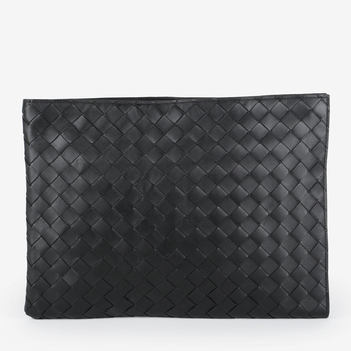 Large Nappa Intrecciato Zip Pouch, Black/Blue