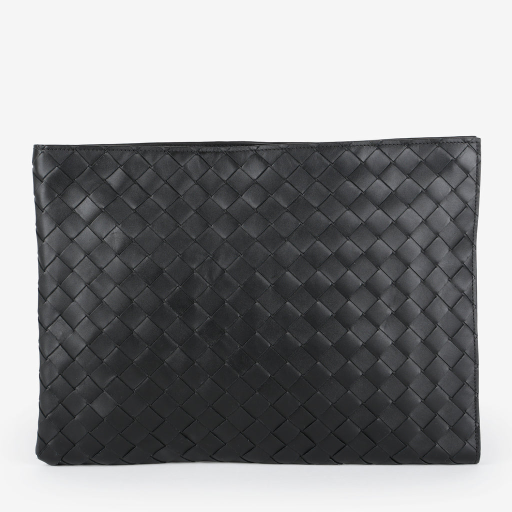 Large Nappa Intrecciato Zip Pouch, Black/Blue