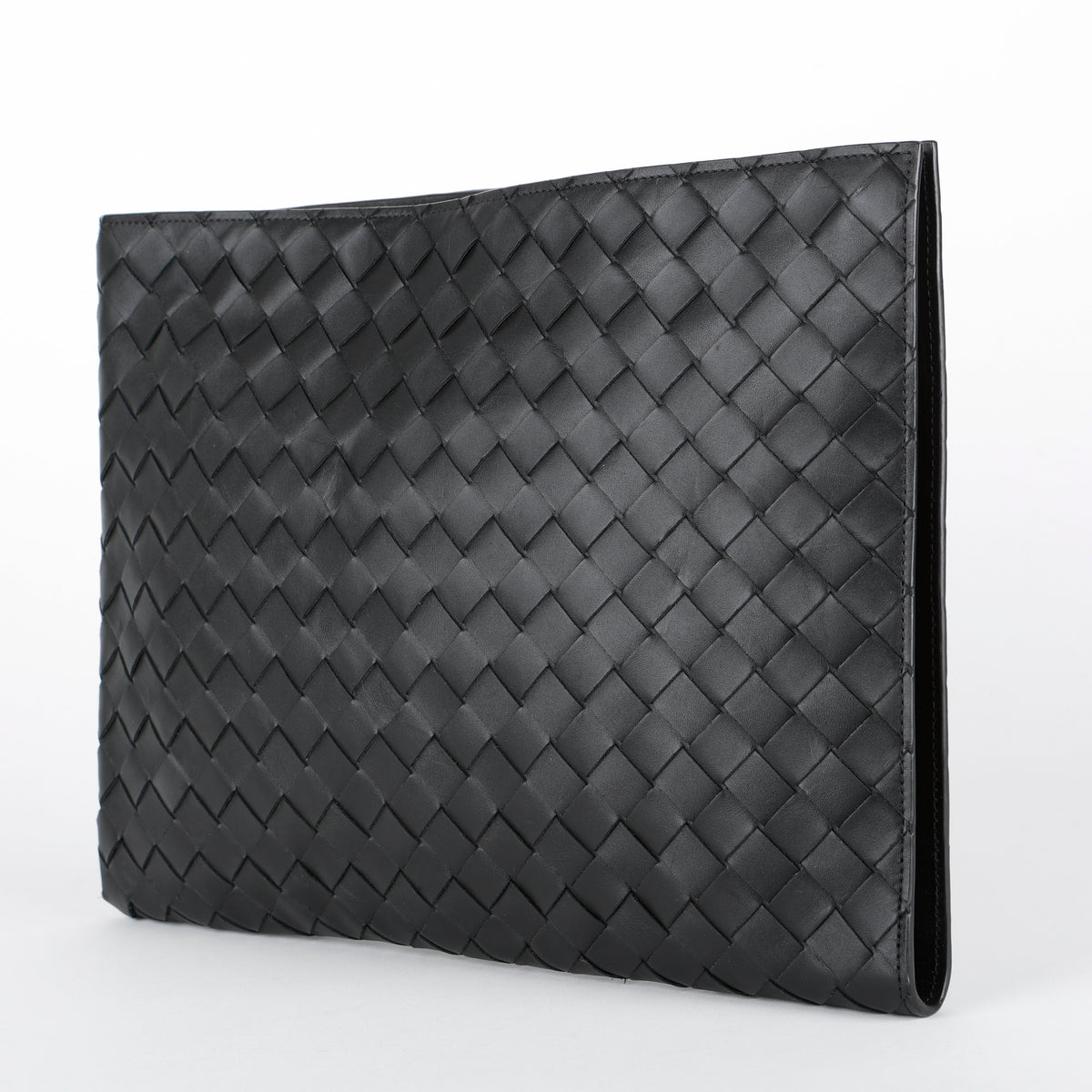 Large Nappa Intrecciato Zip Pouch, Black/Blue