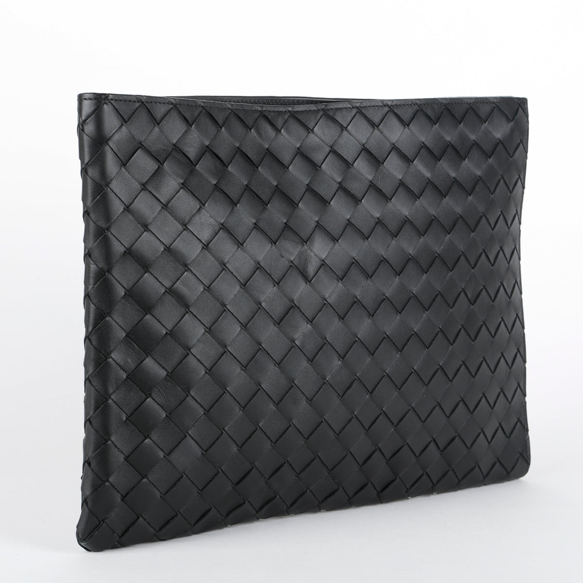 Large Nappa Intrecciato Zip Pouch, Black/Blue