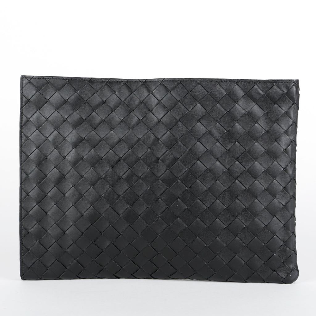 Large Nappa Intrecciato Zip Pouch, Black/Blue
