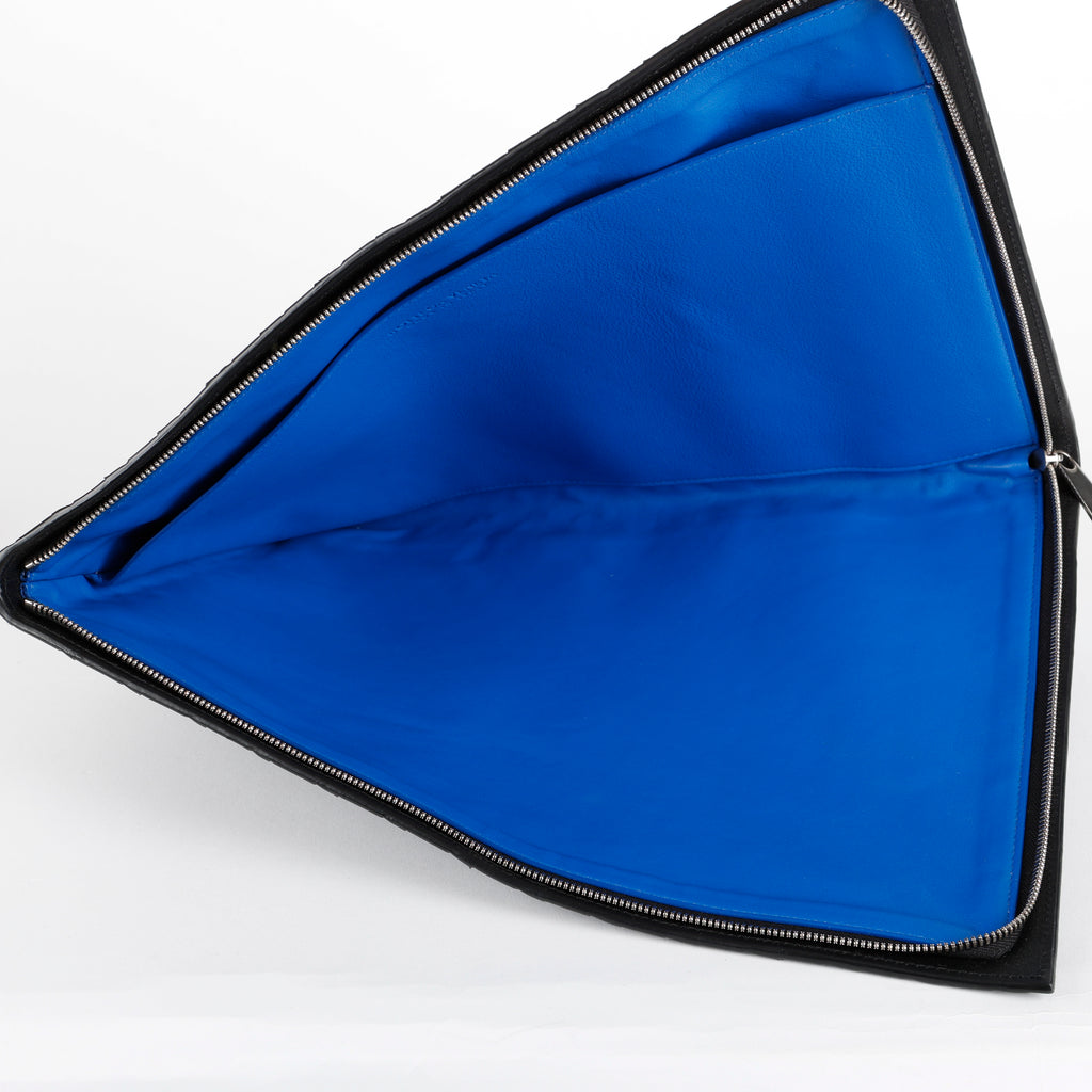 Large Nappa Intrecciato Zip Pouch, Black/Blue