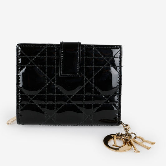 Lady Dior Eden Wallet, Black Patent