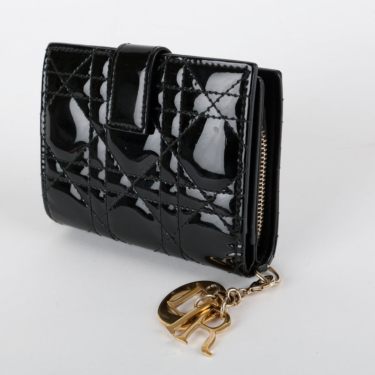 Lady Dior Eden Wallet, Black Patent