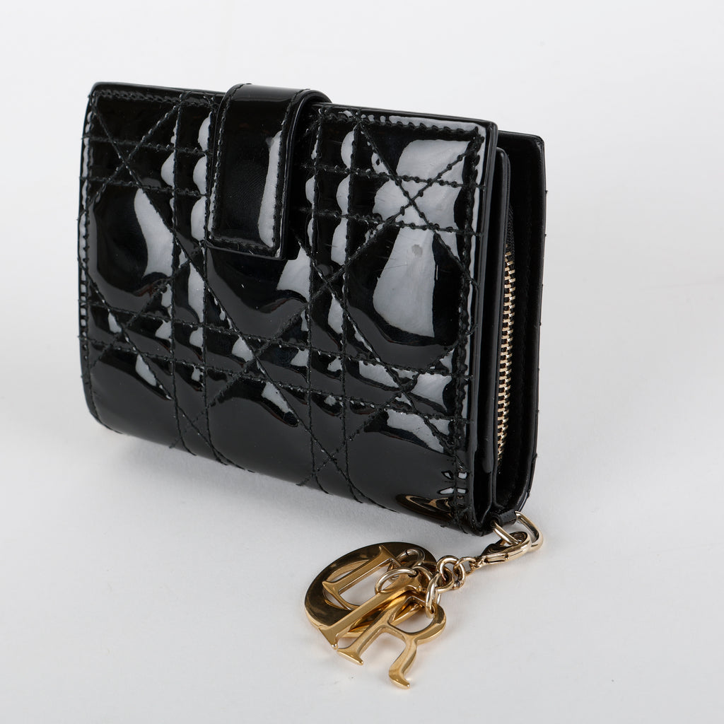 Lady Dior Eden Wallet, Black Patent