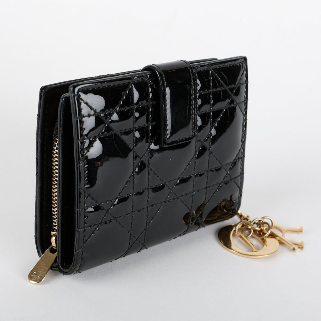 Lady Dior Eden Wallet, Black Patent