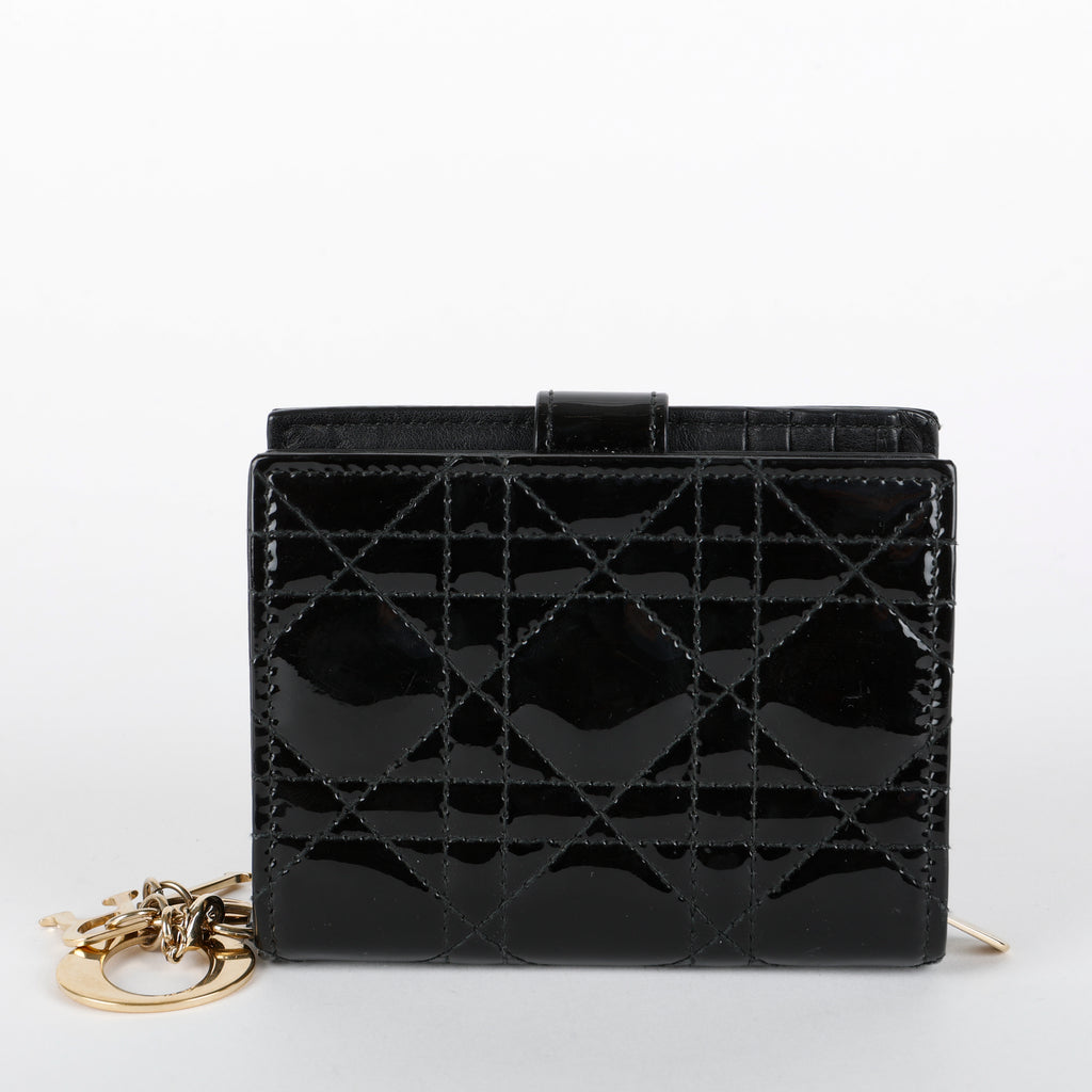Lady Dior Eden Wallet, Black Patent