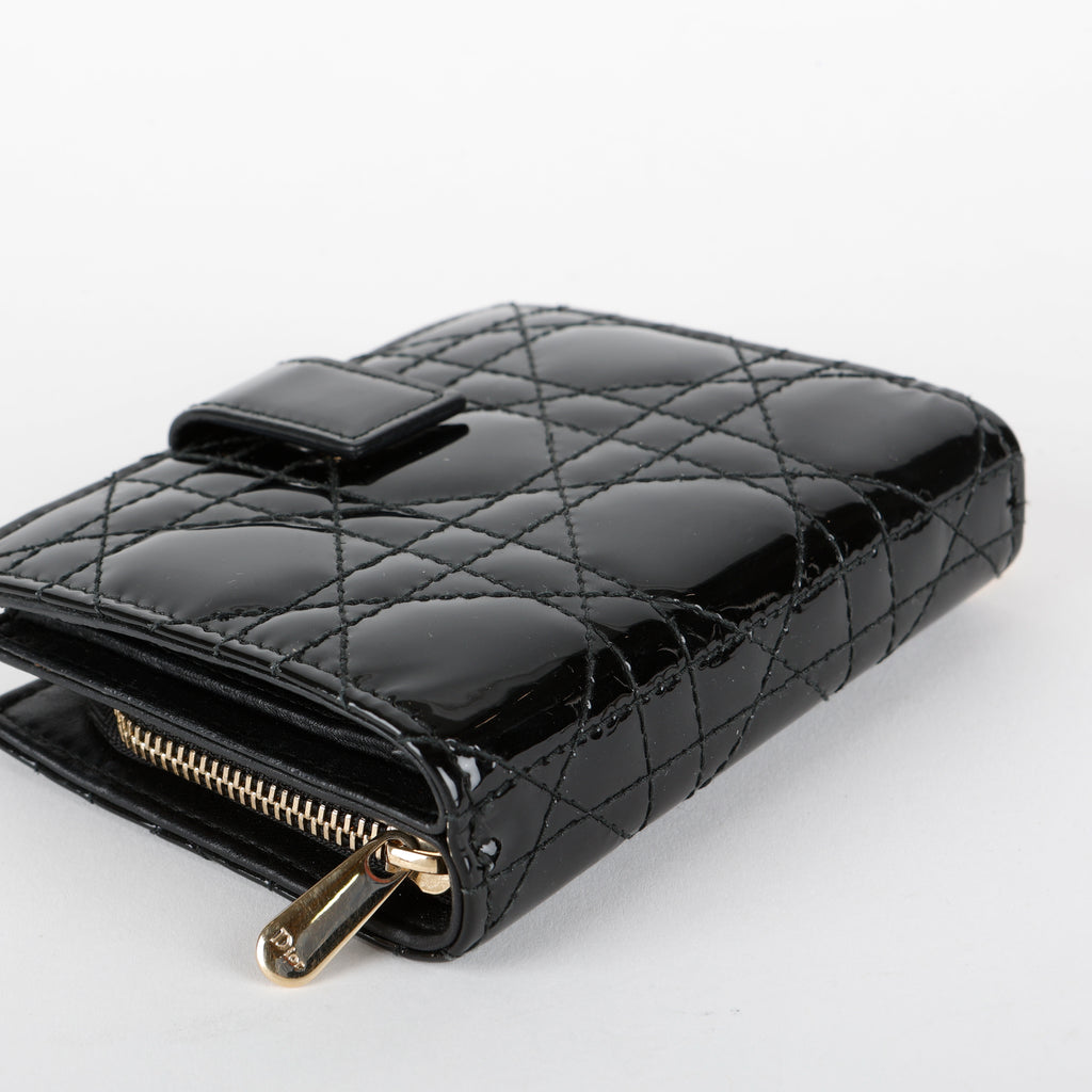 Lady Dior Eden Wallet, Black Patent