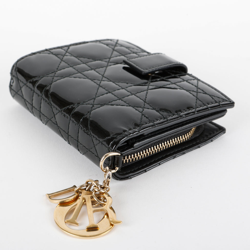 Lady Dior Eden Wallet, Black Patent