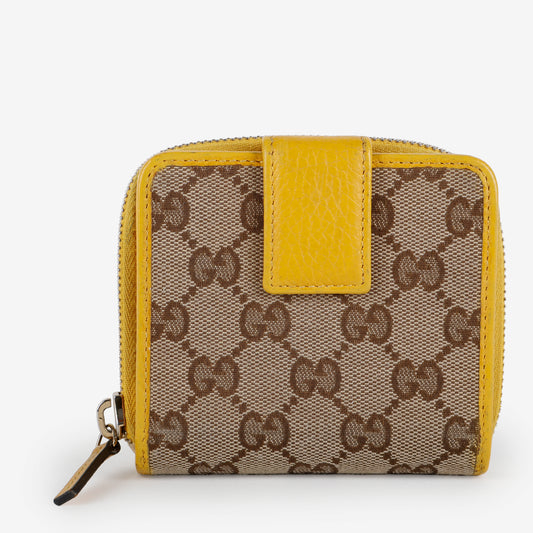 GG French Zip Compact Wallet, Yellow Canvas