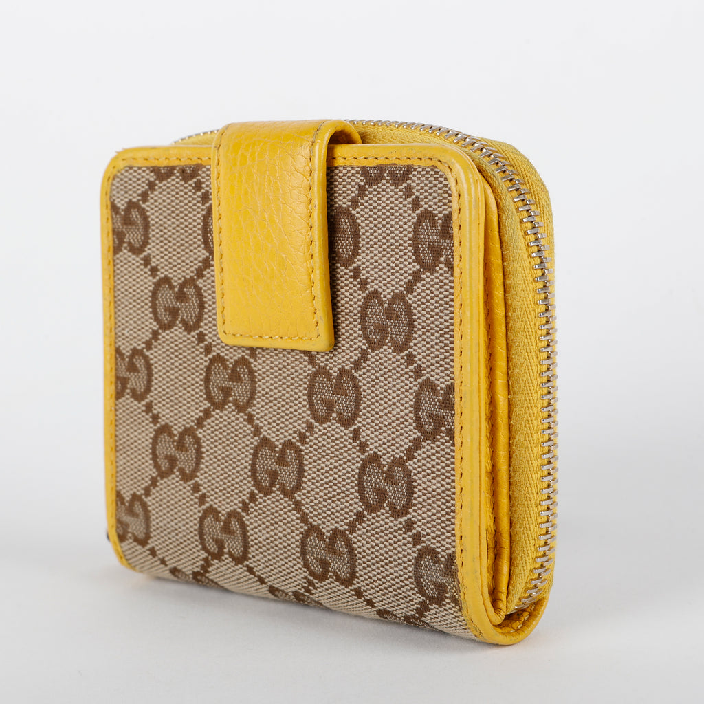 GG French Zip Compact Wallet, Yellow Canvas