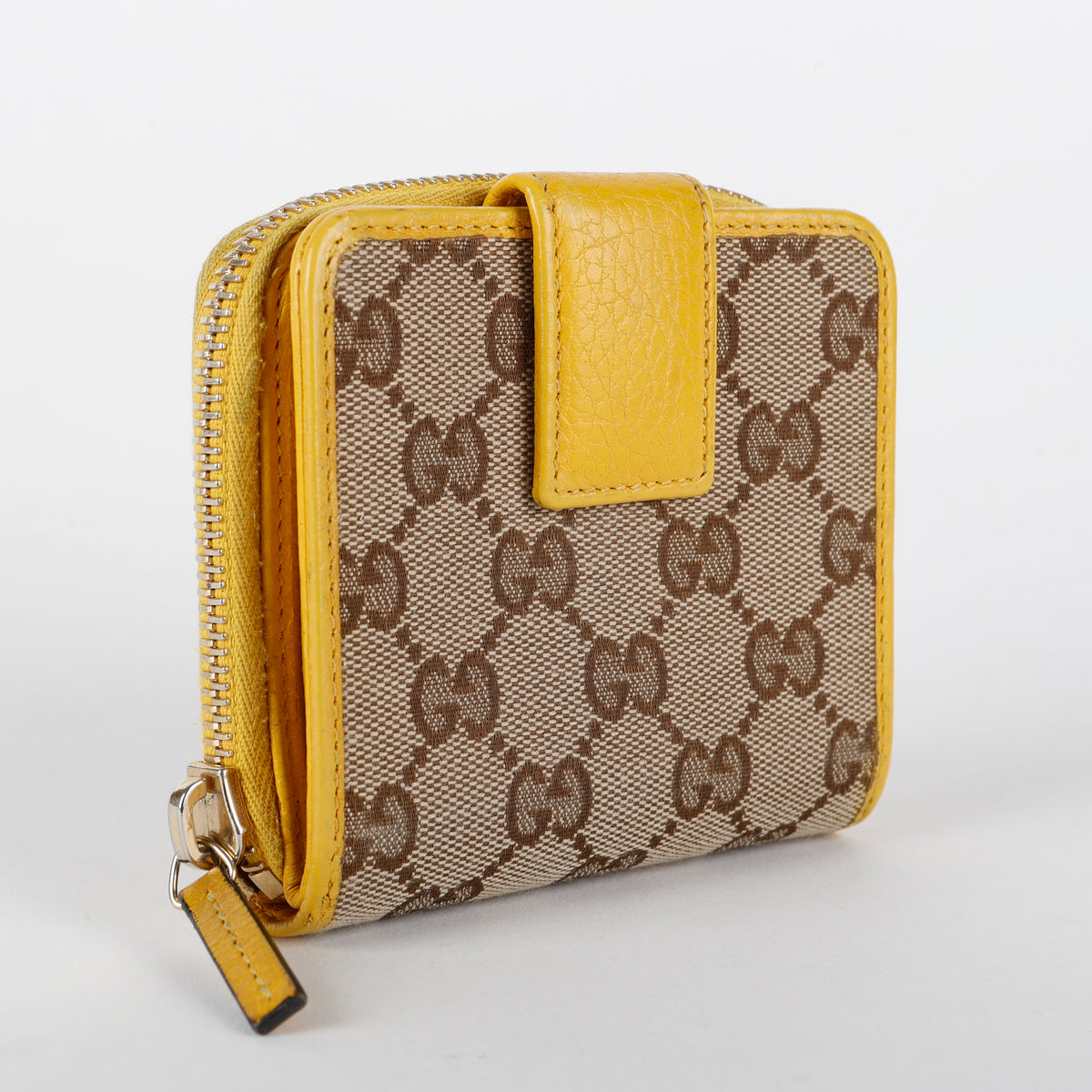 GG French Zip Compact Wallet, Yellow Canvas