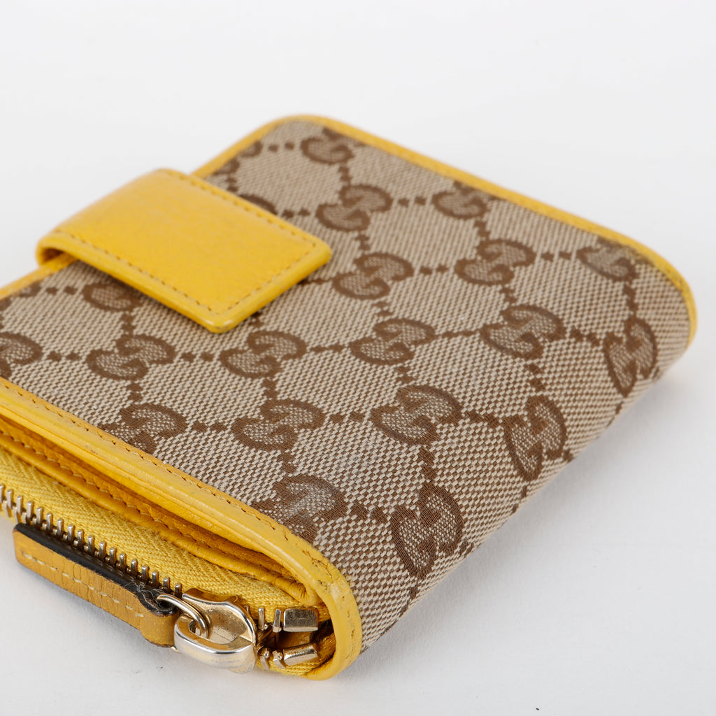 GG French Zip Compact Wallet, Yellow Canvas