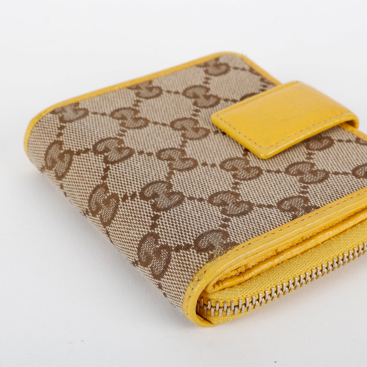 GG French Zip Compact Wallet, Yellow Canvas