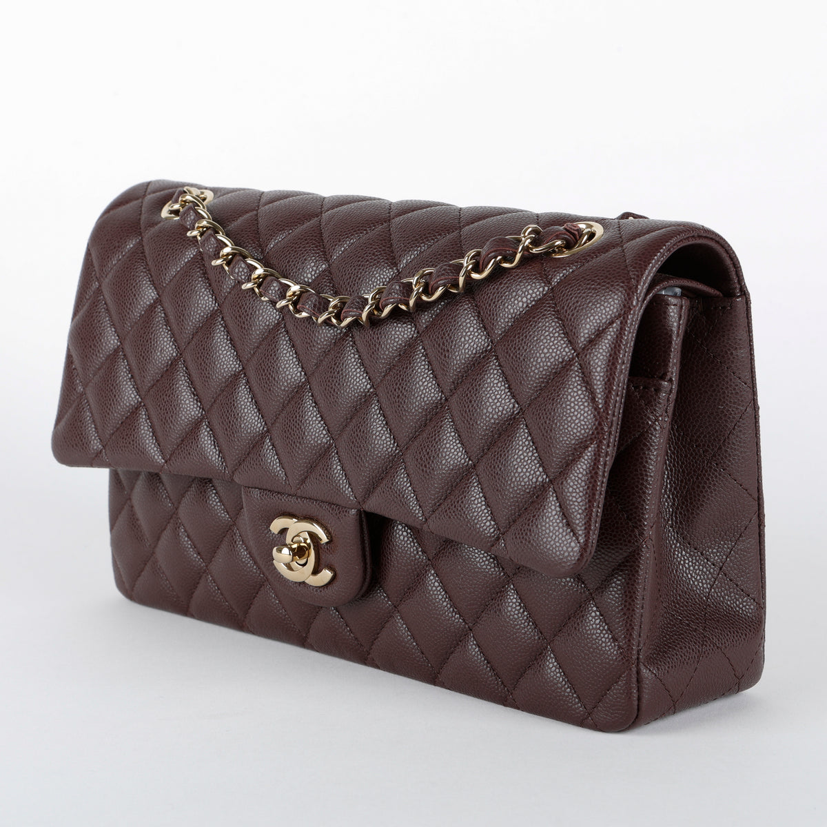 Caviar Medium Double Flap, Bordeaux Gold Hardware